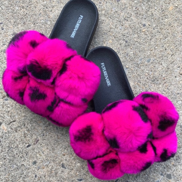 Pink Cheetah Real Fur Slides sizes 8.5,9,9.5,10,11 - Picture 4 of 4